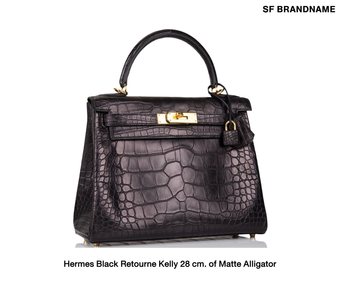 Hermes Black Retourne Kelly 28 cm. of Matte Alligator
