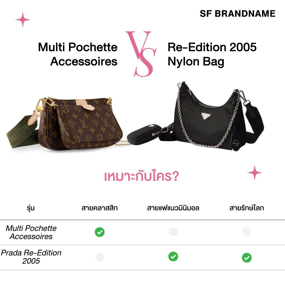 LV Multi Pochette Accessoires VS Prada Re-Edition 2005 Nylon Bag