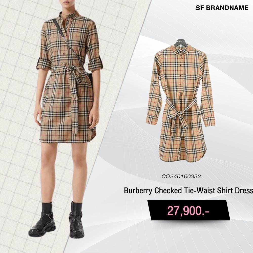 Burberry Checked Tie-Waist Shirt Dress